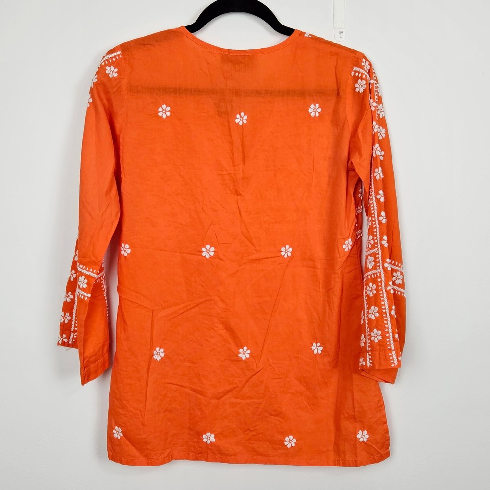 Madison Mathews Tunic Top Sz XS Orange White Floral Embroidered Cotton New - Picture 2 of 10